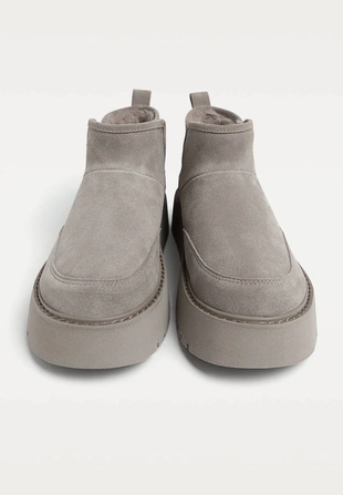 GREY|9956/470 - Stradivarius Ботильоны из кожи с отделкой из искусственного меха