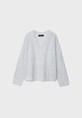 Grey melange|5014/433 - Stradivarius Свитер из фетра с V-образным вырезом
