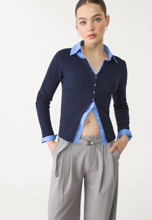 Grey melange|1152/179 - Stradivarius Брюки с широкими штанинами и пряжкой