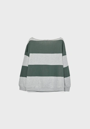 Bottle green|7672/149 - Stradivarius Толстовка в полоску с открытыми плечами