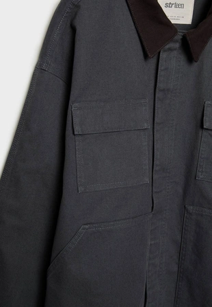 Dark grey|8633/615 - Stradivarius Куртка с несколькими карманами и контрастной отделкой