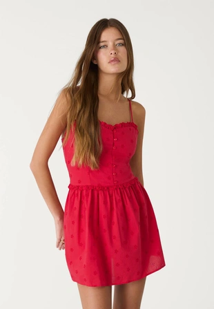 SHORT STRAPPY DRESS WITH EMBROIDERY- Заказать в России