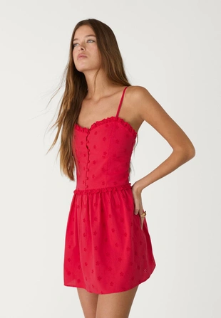 SHORT STRAPPY DRESS WITH EMBROIDERY- Заказать в России
