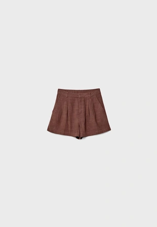 Brown|1396/559 - Stradivarius Шорты из струящегося смесового льна с защипами