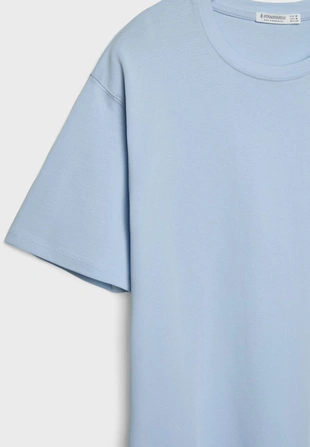 Sky blue|6511/636 - Stradivarius Базовая футболка геометрического кроя из плотной ткани