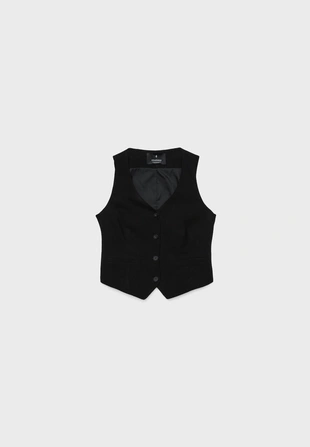Black|1961/568 - Stradivarius Жилет из смесового льна с пуговицами
