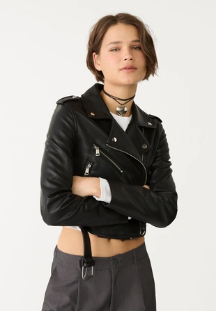 Купить Stradivarius Куртка в байкерском стиле из искусственной кожи с ремнем