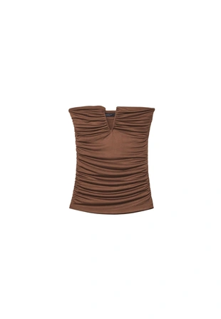 Brown|7107/234 - Stradivarius Укороченный топ с V-образным вырезом и драпировкой