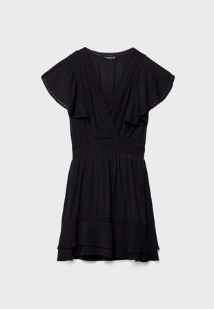 Black|7180/602 - Stradivarius Короткое платье из струящейся ткани с воланами