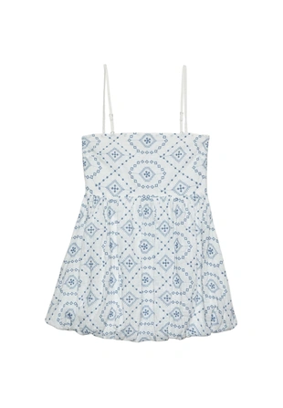 Sky blue|7221/549 - Stradivarius Короткое платье-баллон с вышивкой