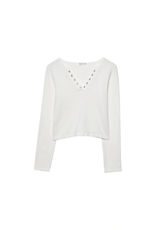 White|7670/427 - Stradivarius Бесшовная футболка с кнопками