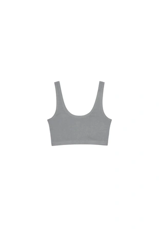 Grey melange|7663/417 - Stradivarius Укороченный топ с потайными швами