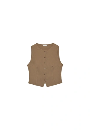 Pale camel|2016/455 - Stradivarius Топ из рельефной ткани с пуговицами