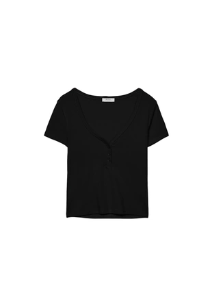 Black|7060/125 - Stradivarius Футболка с пуговицами
