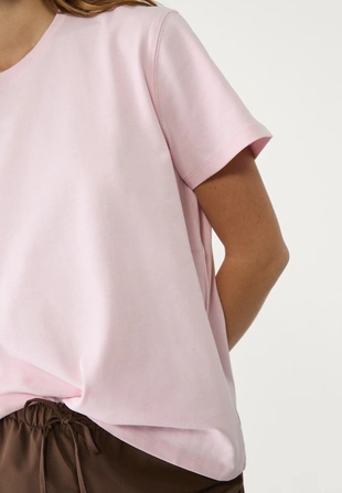 Pastel pink|6511/636 - Stradivarius Базовая футболка геометрического кроя из плотной ткани