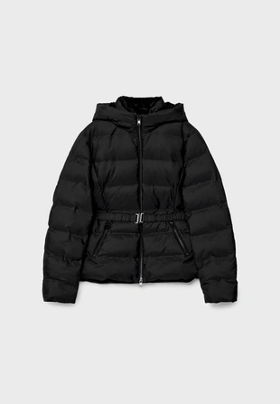 Black|5638/628 - Stradivarius Стеганая куртка с капюшоном и поясом