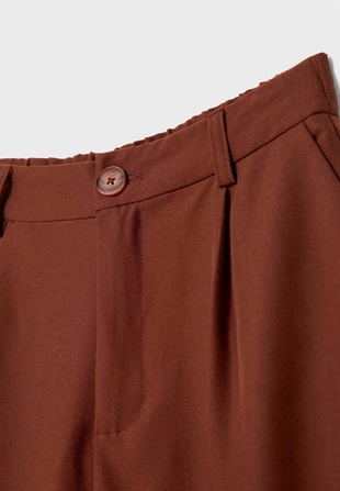 Brown|4562/539 - Stradivarius Брюки прямого кроя из струящейся ткани с защипами