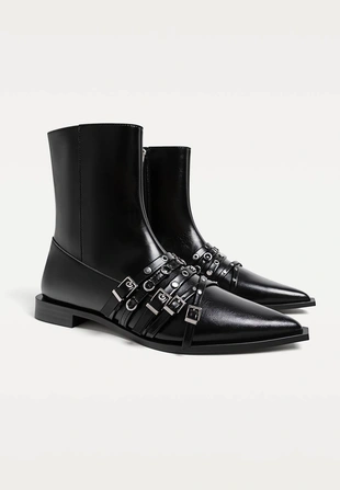 BLACK |9451/570 - Stradivarius Ботильоны на плоской подошве с ремешками