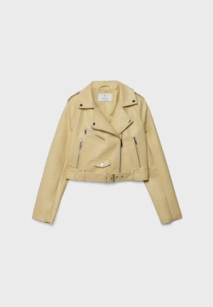 Куртка в байкерском стиле из искусственной кожи с ремнем- Заказать в России