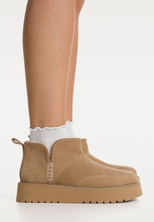 BEIGE|9956/470 - Stradivarius Ботильоны из кожи с отделкой из искусственного меха