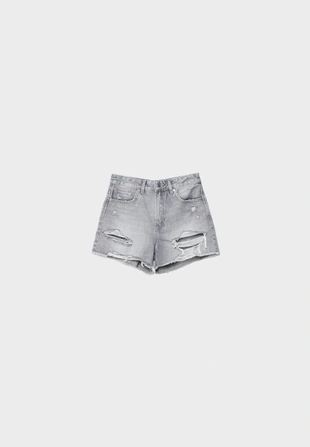 DARK GREY DENIM WASH|1362/729 - Stradivarius Джинсовые шорты с разрезами D75