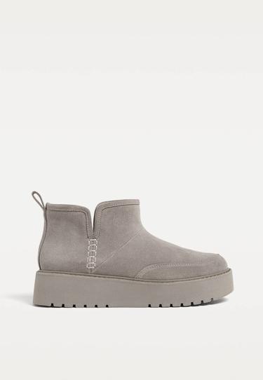 Stradivarius Ботильоны из кожи с отделкой из искусственного меха