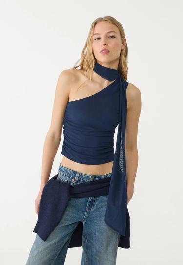 Stradivarius Топ из полупрозрачной ткани асимметричного кроя с шарфом