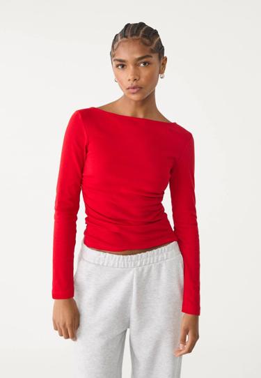 Stradivarius Футболка с длинными рукавами и сборкой