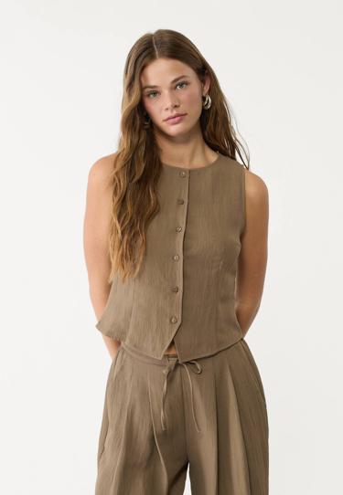 Stradivarius Топ из рельефной ткани с пуговицами