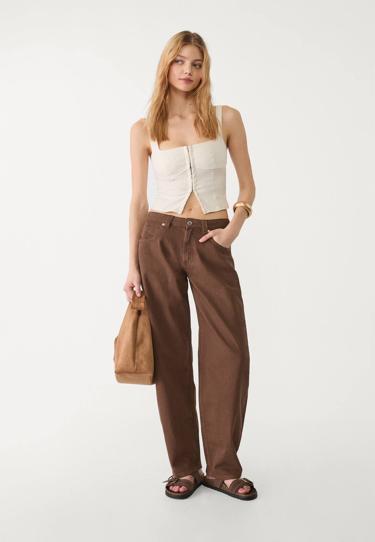 Stradivarius Джинсы-бананы свободного кроя из ткани с эффектом потертости