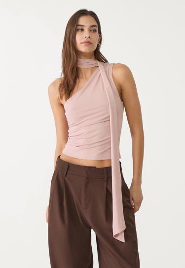 Stradivarius Топ из полупрозрачной ткани асимметричного кроя с шарфом