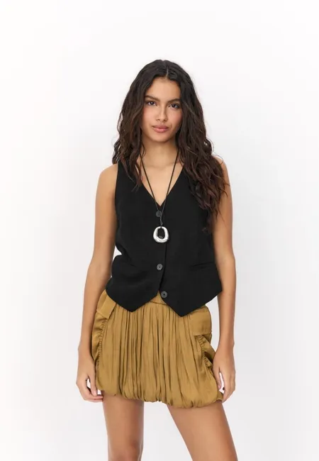 Жилет на пуговицах с льняной тканью- Заказать в России