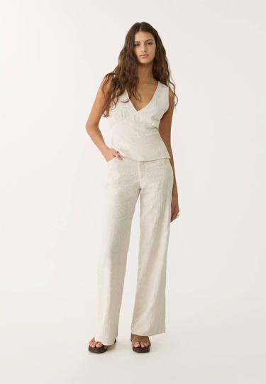 Stradivarius Топ из смесового льна с вышивкой