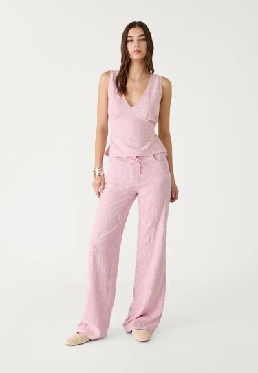 Stradivarius Топ из смесового льна с вышивкой
