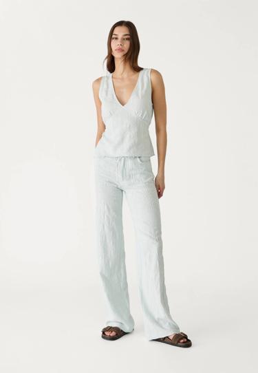 Stradivarius Топ из смесового льна с вышивкой