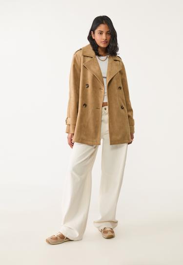 Stradivarius Тренч классического коя из искусственной замши купить с доставкой.