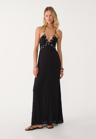 Длинное струящееся платье с бусинами- Заказать в России