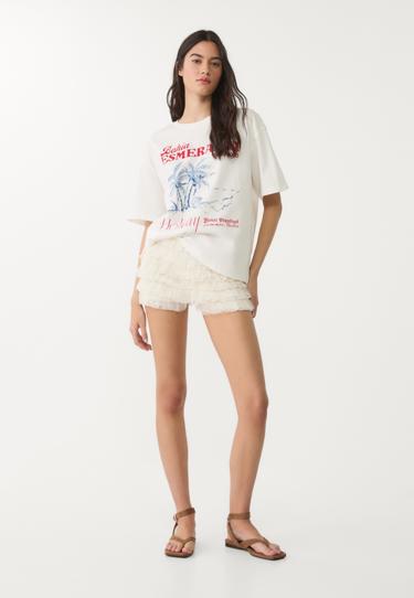 Stradivarius Шорты с воланами и кружевом