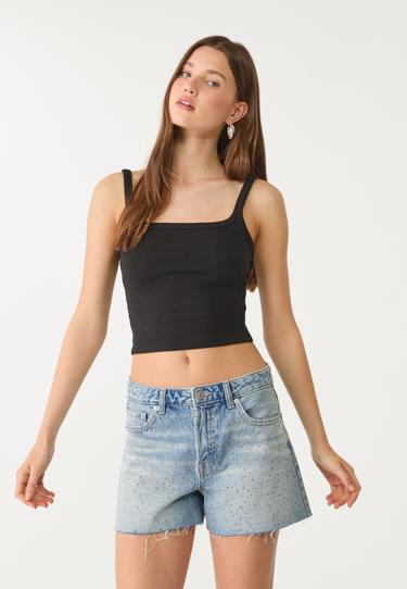 Stradivarius Джинсовые шорты с блестящей отделкой