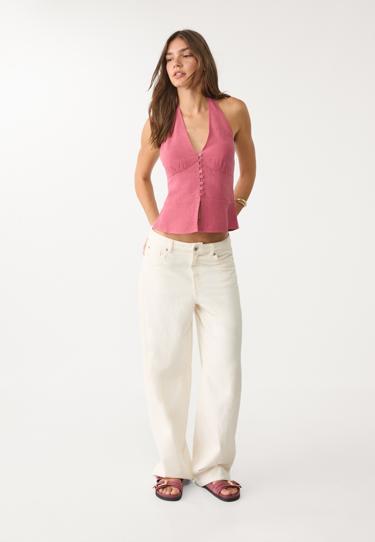 Stradivarius Топ халтер на пуговицах с льняной тканью