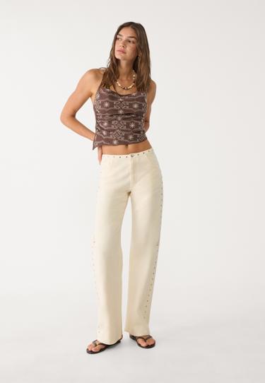 Stradivarius Джинсы прямого кроя с заклепками на поясе