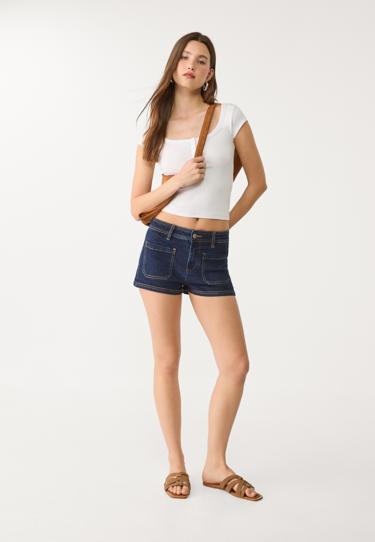 Stradivarius Джинсовые шорты с микроперфорацией