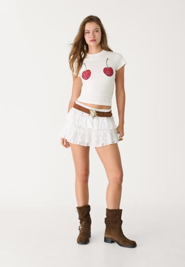 Stradivarius Футболка с принтом «черешня»