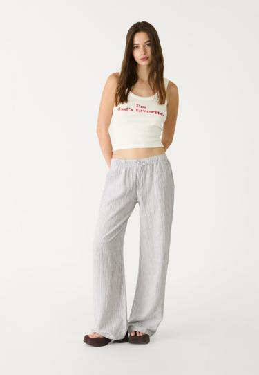 Stradivarius Брюки свободного кроя из смесового льна в полоску