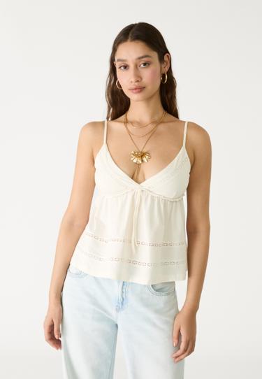 Stradivarius Топ с бретелями и кружевом