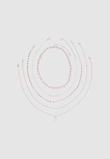 Stradivarius Набор из пяти цепочек с подвеской из розового камня купить с доставкой.