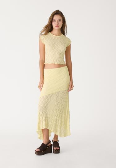 Stradivarius Кружевной топ с очень короткими рукавами