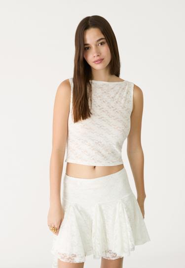 Stradivarius Кружевной топ без рукавов