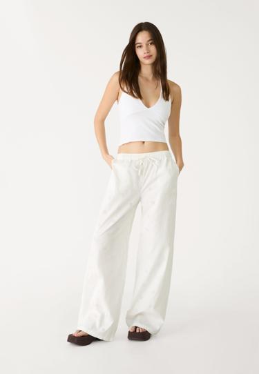Stradivarius Брюки из струящейся ткани с вышивкой