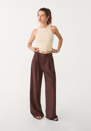 Stradivarius Брюки с широкими штанинами и пряжкой